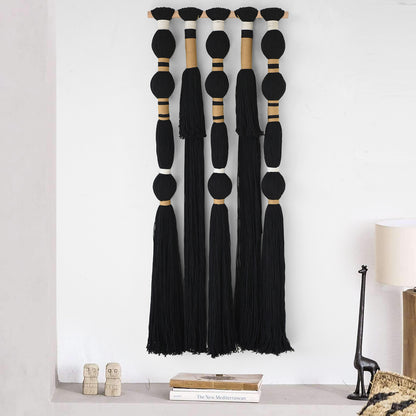 Macrame Wall Hanging Black Sphericity Cotton Tassels Textile Hanging