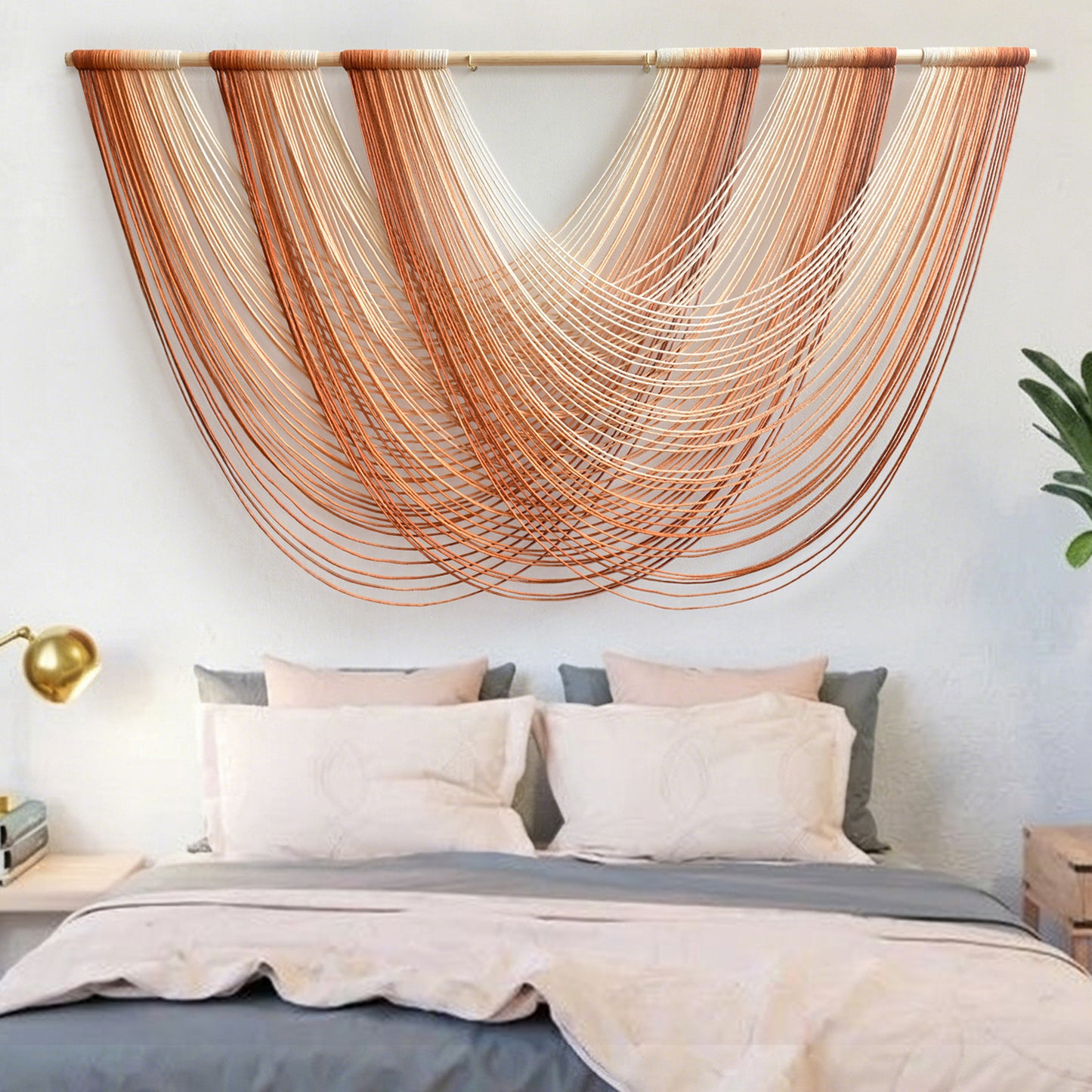 Macrame Wall Hanging Orange Boho Fiber Art Large Decor