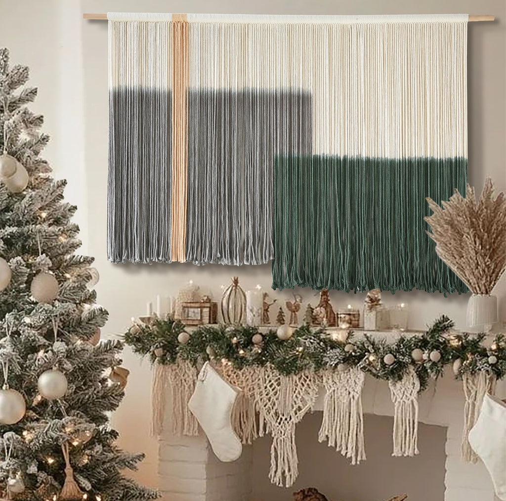 Macrame Wall Hanging Green Large Dip Dye Fiber Wall Art Bohemian Yarn Tapestry Wall Décor