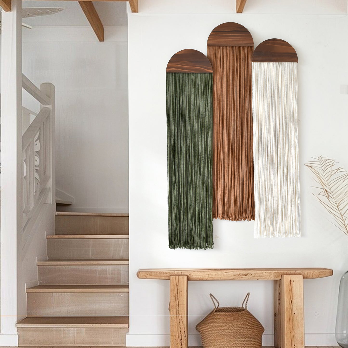 3pcs Macrame Wall Hanging Woven Wall Decor Brown Green Ivory 10"W*40"L
