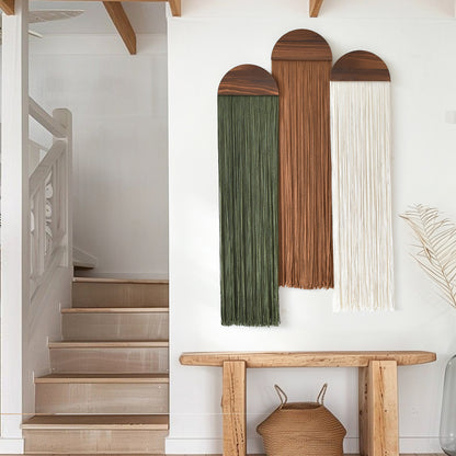 3pcs Macrame Wall Hanging Woven Wall Decor Brown Green Ivory 10"W*40"L