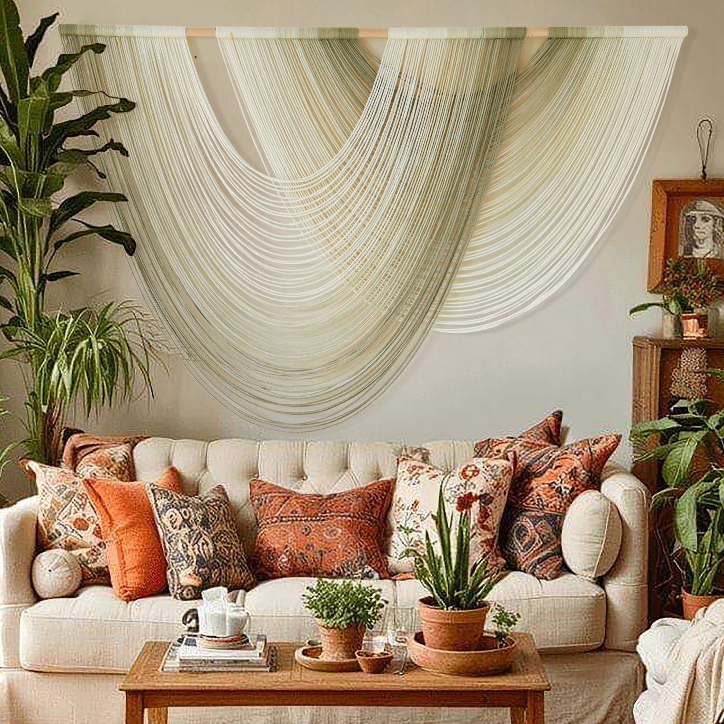 Macrame Wall Hanging Boho Wall Decor Dip Dyed Ombre Moss Green