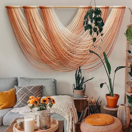 Macrame Wall Hanging Orange Boho Fiber Art Large Decor