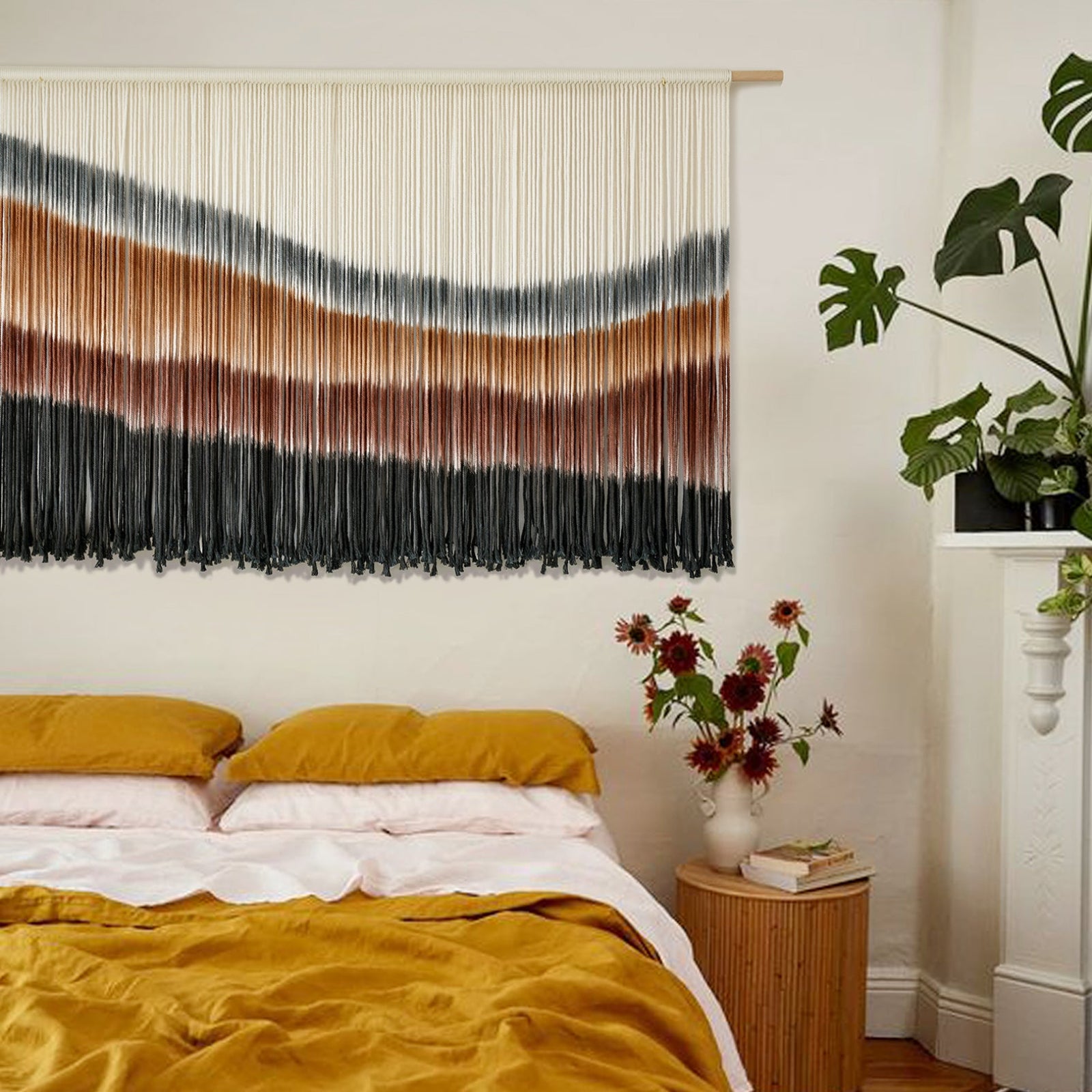 Vibrant 4-Color Wave-Patterned Macrame  Wall Hanging