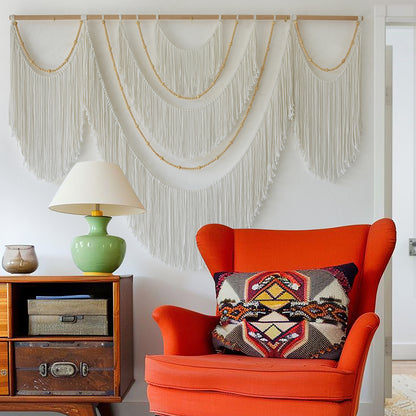 Boho Yarn Art Garland with Tassels and Beads Large Macrame Wall Hanging