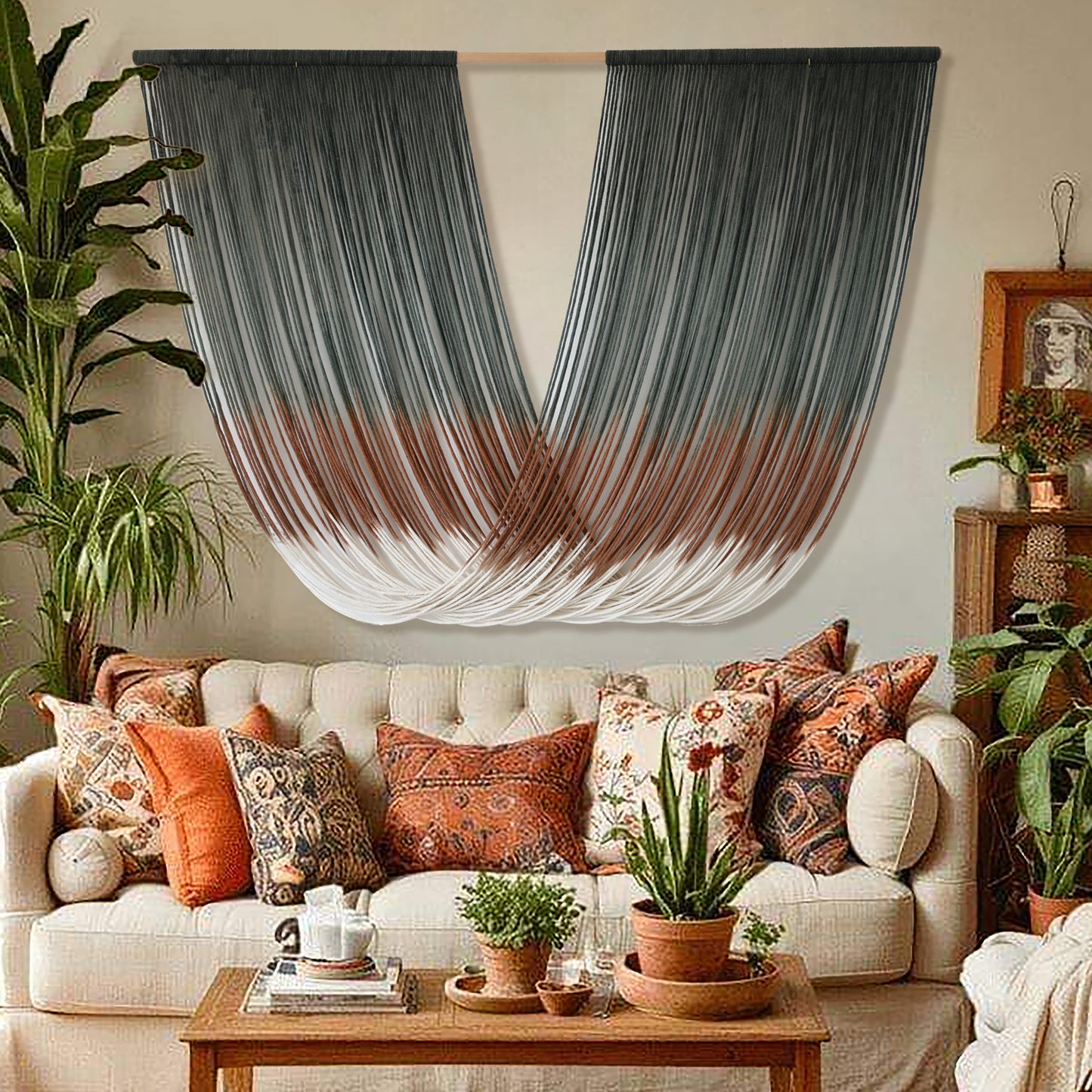 Chic Geometric Boho Dip-Dye Macrame Wall Hanging
