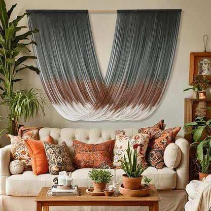 Chic Geometric Boho Dip-Dye Macrame Wall Hanging