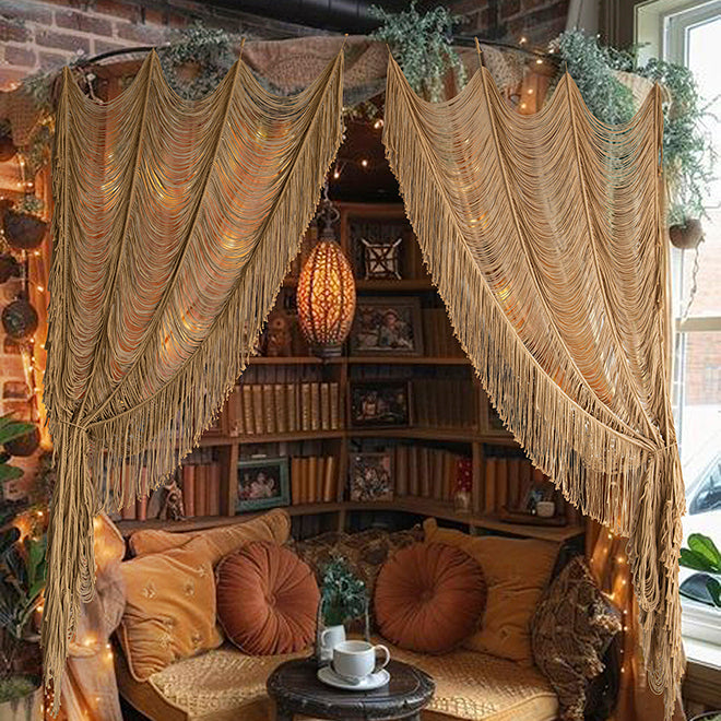 2 Panels Macrame Curtains Brown Window Curtains Wedding Backdrop
