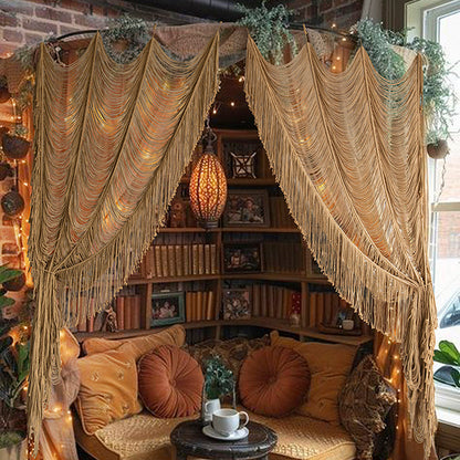 2 Panels Macrame Curtains Brown Window Curtains Wedding Backdrop