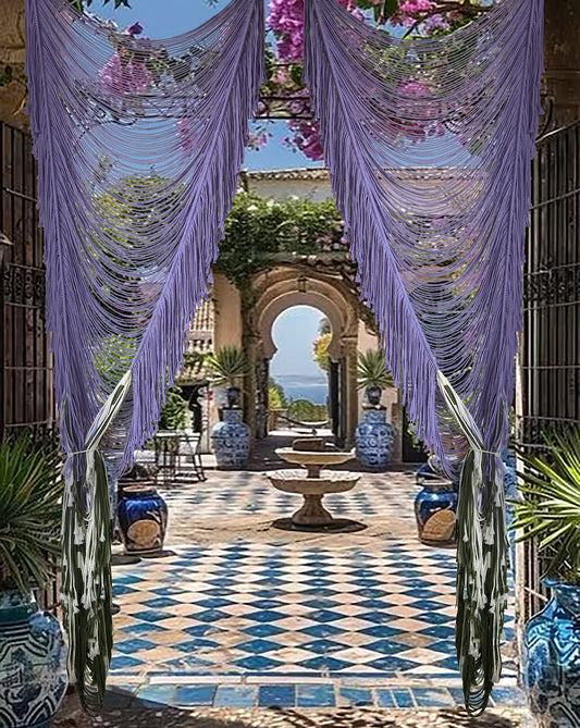 Macrame Curtain Boho Curtain Doorway Window Backdrop Purple