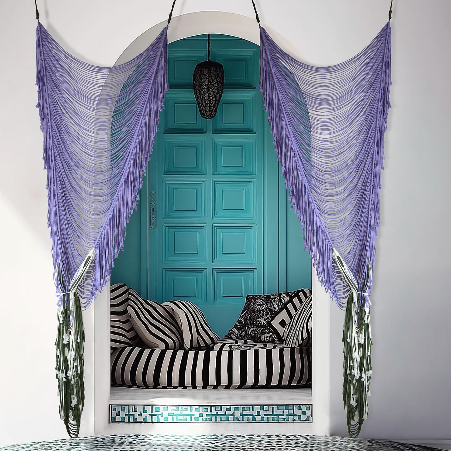 Macrame Curtain Boho Curtain Doorway Window Backdrop Purple
