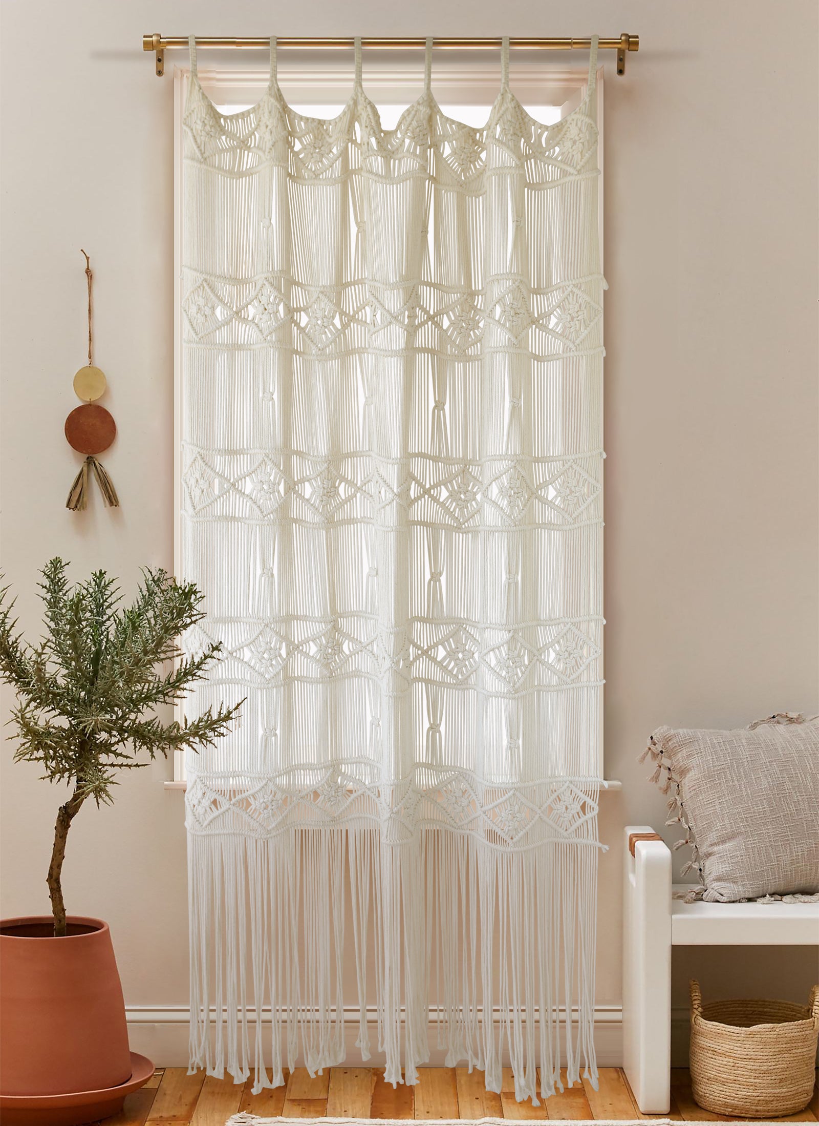 Macrame Curtain Handmade Woven Doorway Curtain Natural Cotton Fiber Door