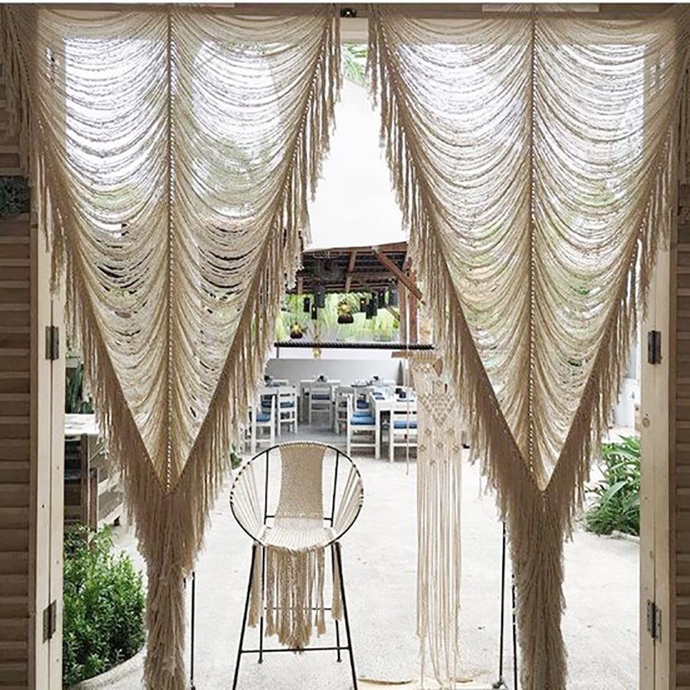 2pcs Macrame Curtain Ivory Boho Woven Door Curtain Room Divider 41"W *75"L