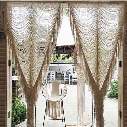 2pcs Macrame Curtain Ivory Boho Woven Door Curtain Room Divider 41"W *75"L