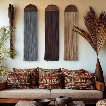 Macrame Wall Hanging Long Fringe Boho Wall Decor Handmade Wood 10" W*40" L