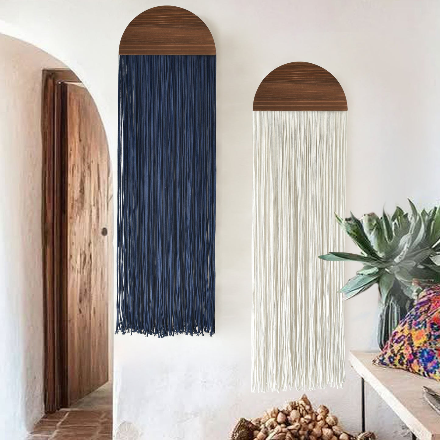 2 Pcs Macrame Wall Hanging Fiber Wall Art Boho Fringe Wall Decor