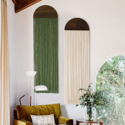 2 Pcs Macrame Wall Hanging Boho Decor Round Tassel