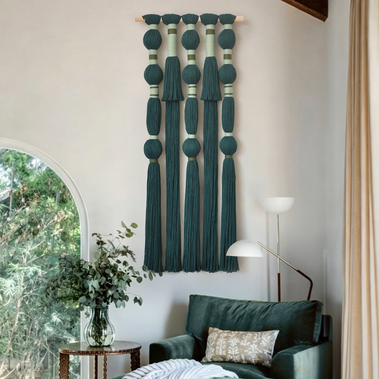 Macrame Wall Hanging Green Boho Fiber Art 15.7"W*39"L