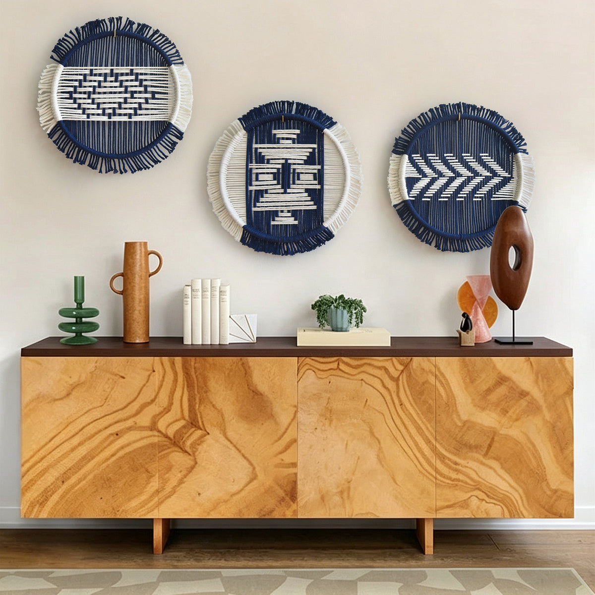 3Pcs macrame Wall Decor Round Woven Wall Art Boho Geometric 10.2"W*10.2"L