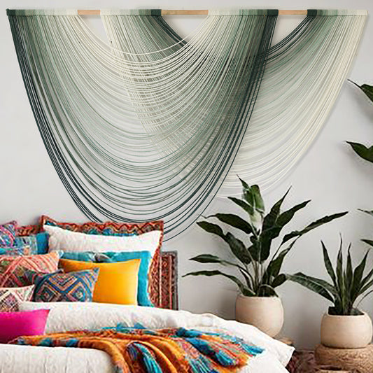 Macrame Wall Hanging Boho Wall Decor Dip Dyed Ombre Moss Green