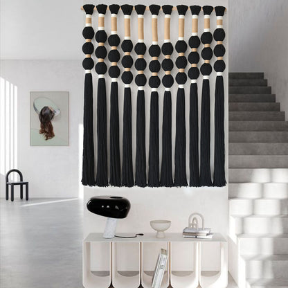 Black Fiber Yarn Wall Art Handmade Cotton Spherical Knot For Living Room