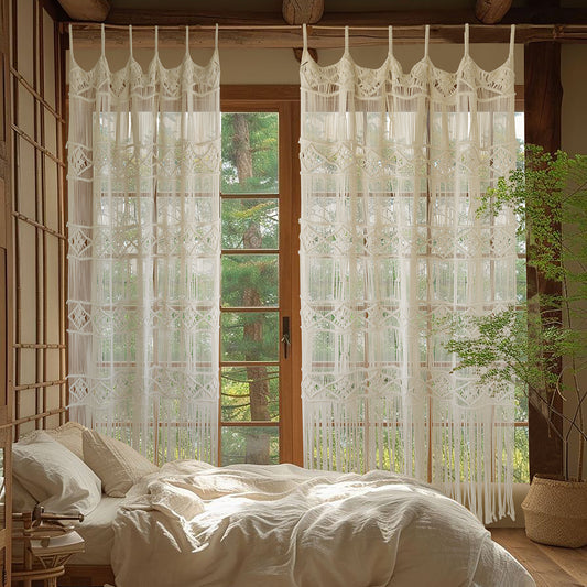 Macrame Curtain Handmade Woven Doorway Curtain Natural Cotton Fiber Door