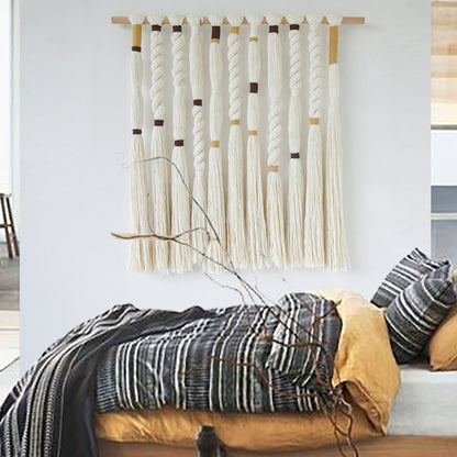 Macrame Wall Hanging with Braided Knot and Tassel Fringe