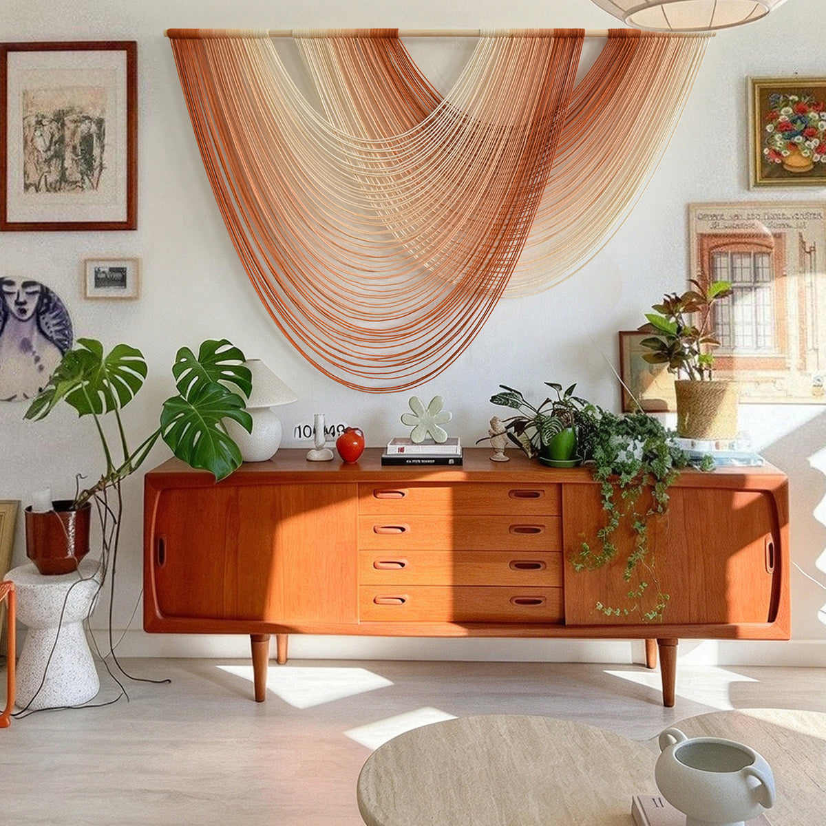 Macrame Wall Hanging Orange Cotton Yarn Decor for Living Room 57"W*39"L