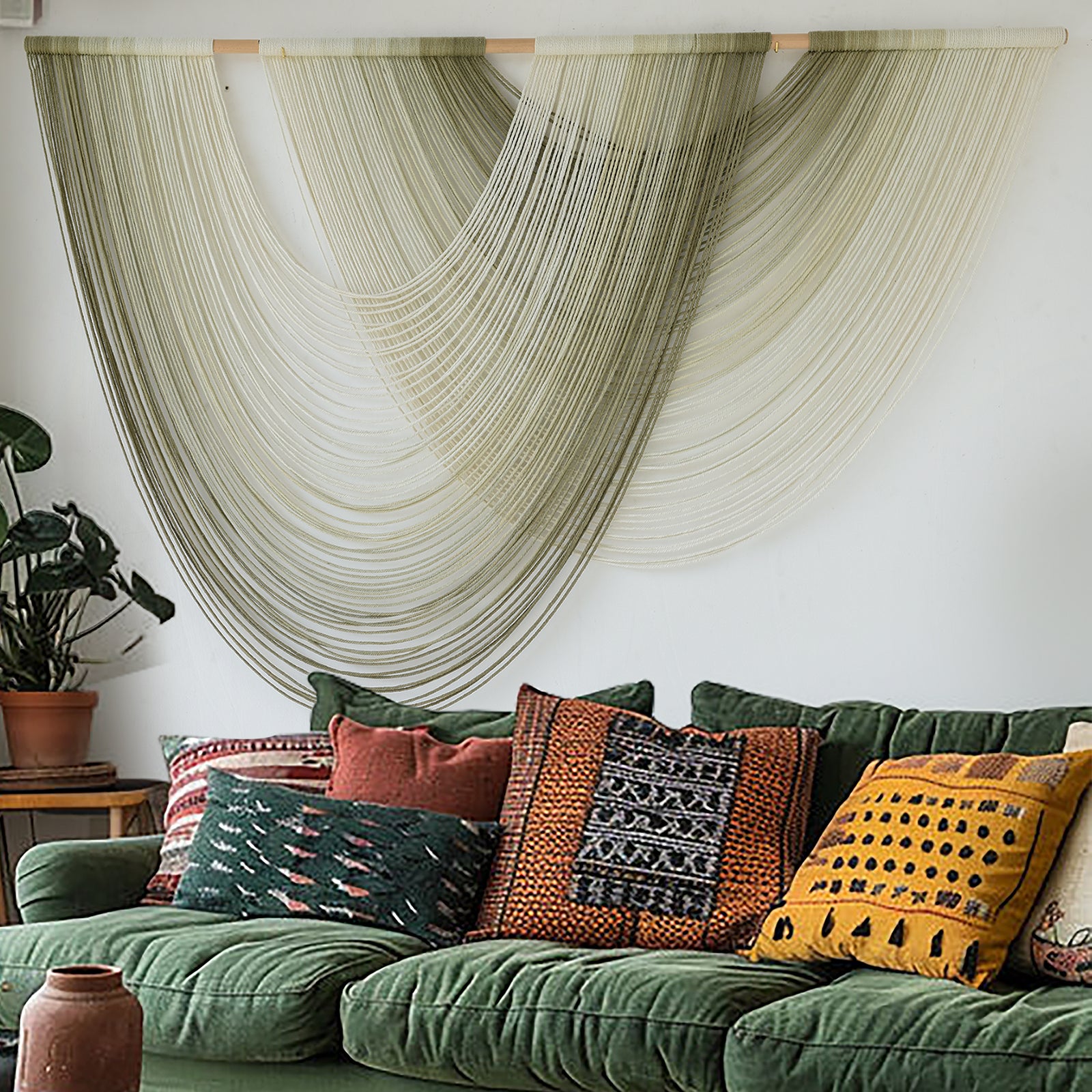 Macrame Wall Hanging Boho Wall Decor Dip Dyed Ombre Moss Green