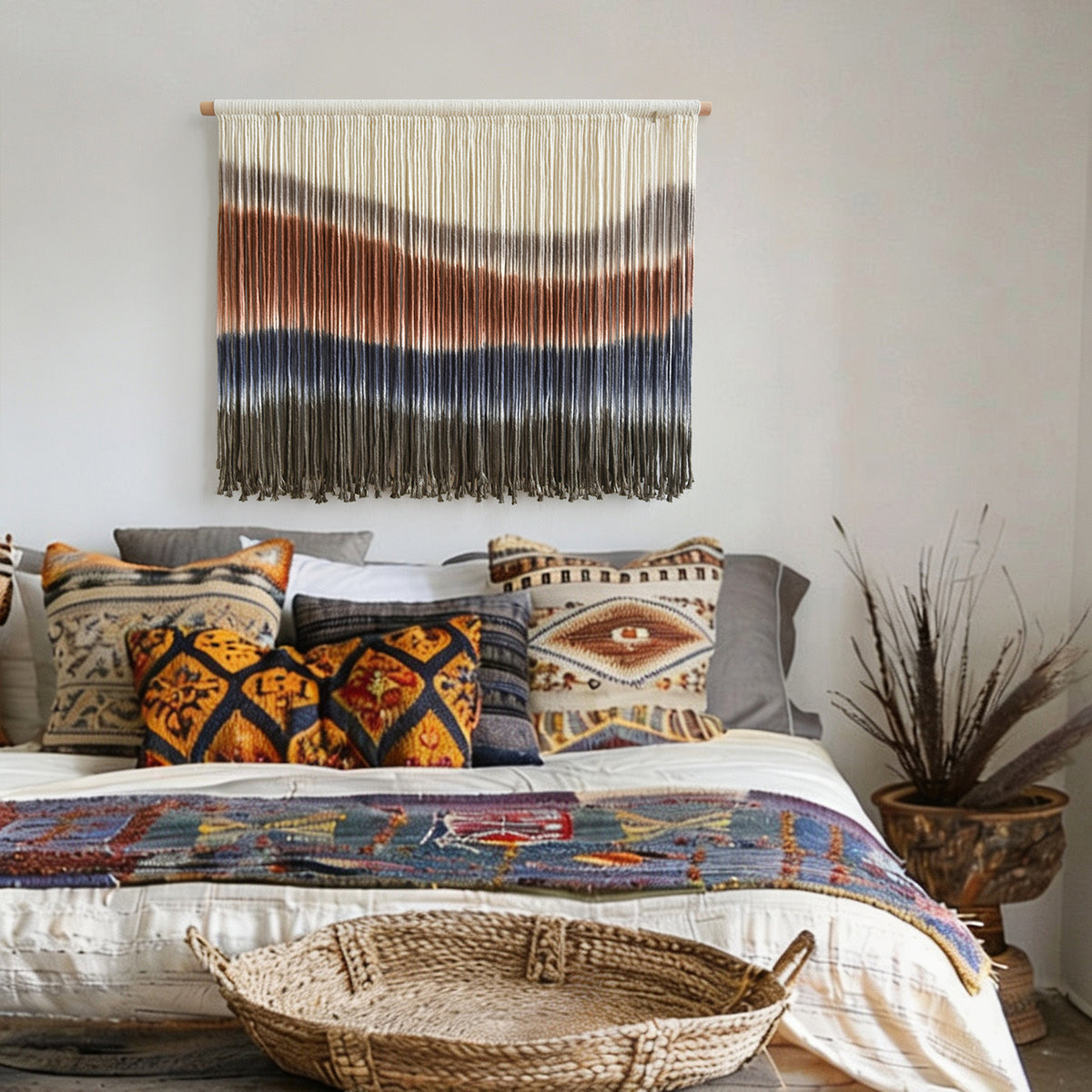 Macrame Wall Hanging Blue Dip Dye for Bedroom 27" W x 19" L
