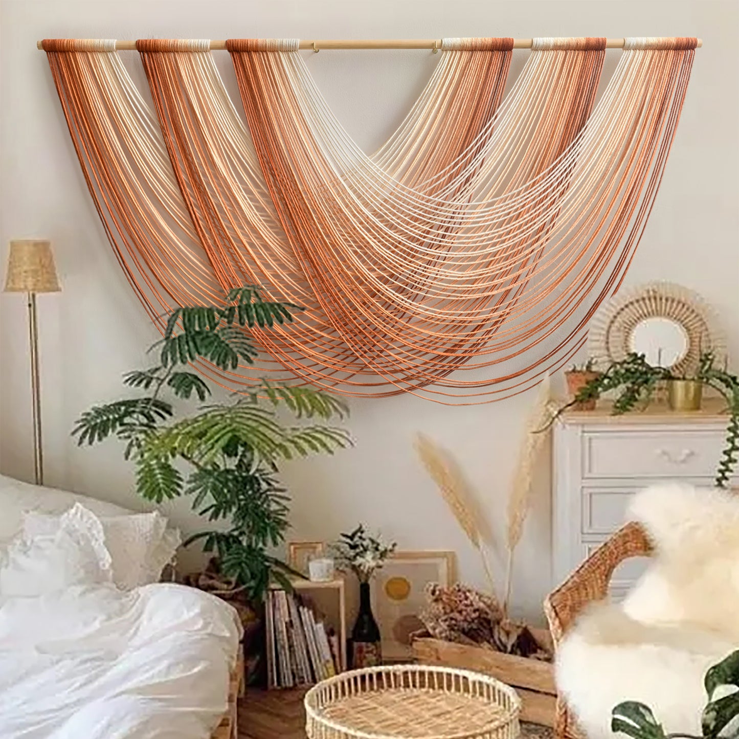 Macrame Wall Hanging Orange Boho Fiber Art Large Decor