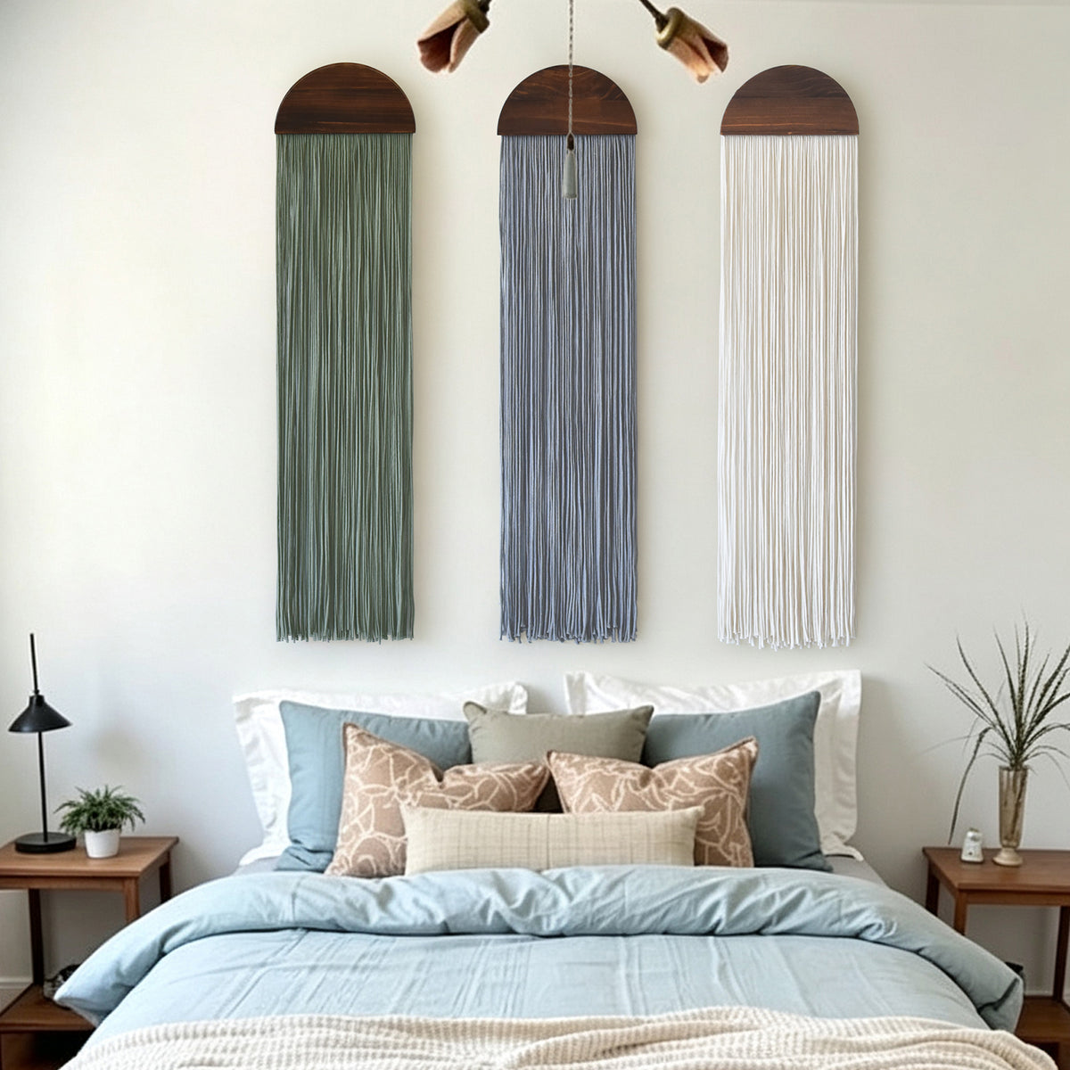 3pcs Macrame Wall Hanging Wood Arch Tassel Wall Decor 10" W*40" L