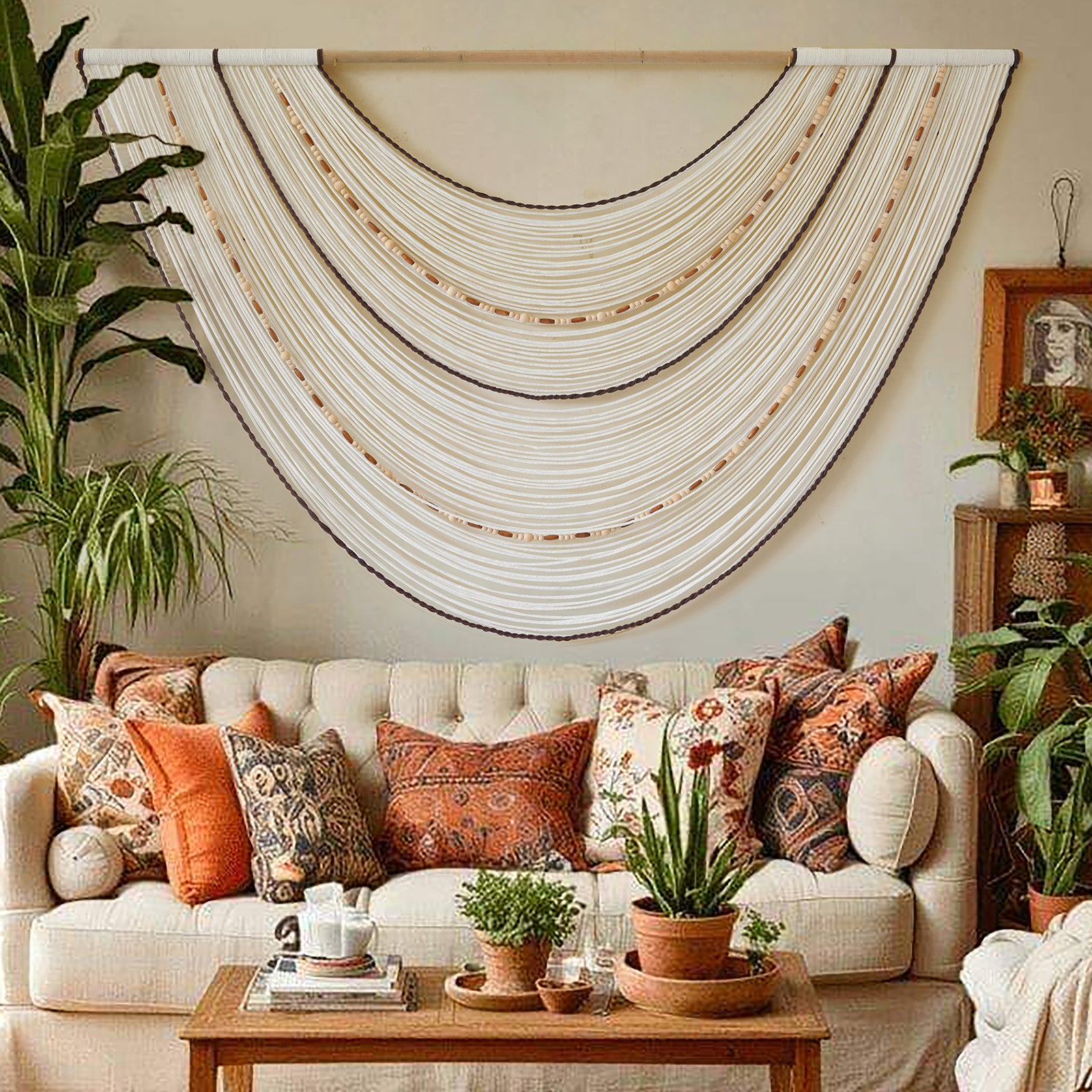 Macrame Wall Hanging Boho Wall Decor Bead for Bedroom Living Room