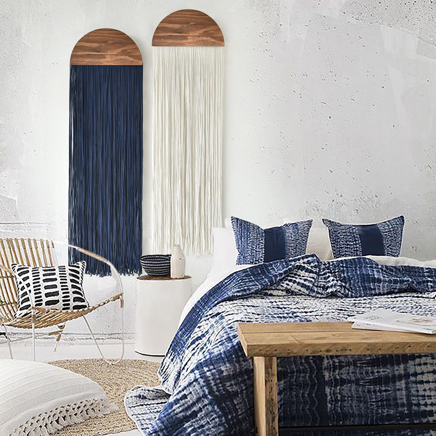 2 Pcs Macrame Wall Hanging Fiber Wall Art Boho Fringe Wall Decor