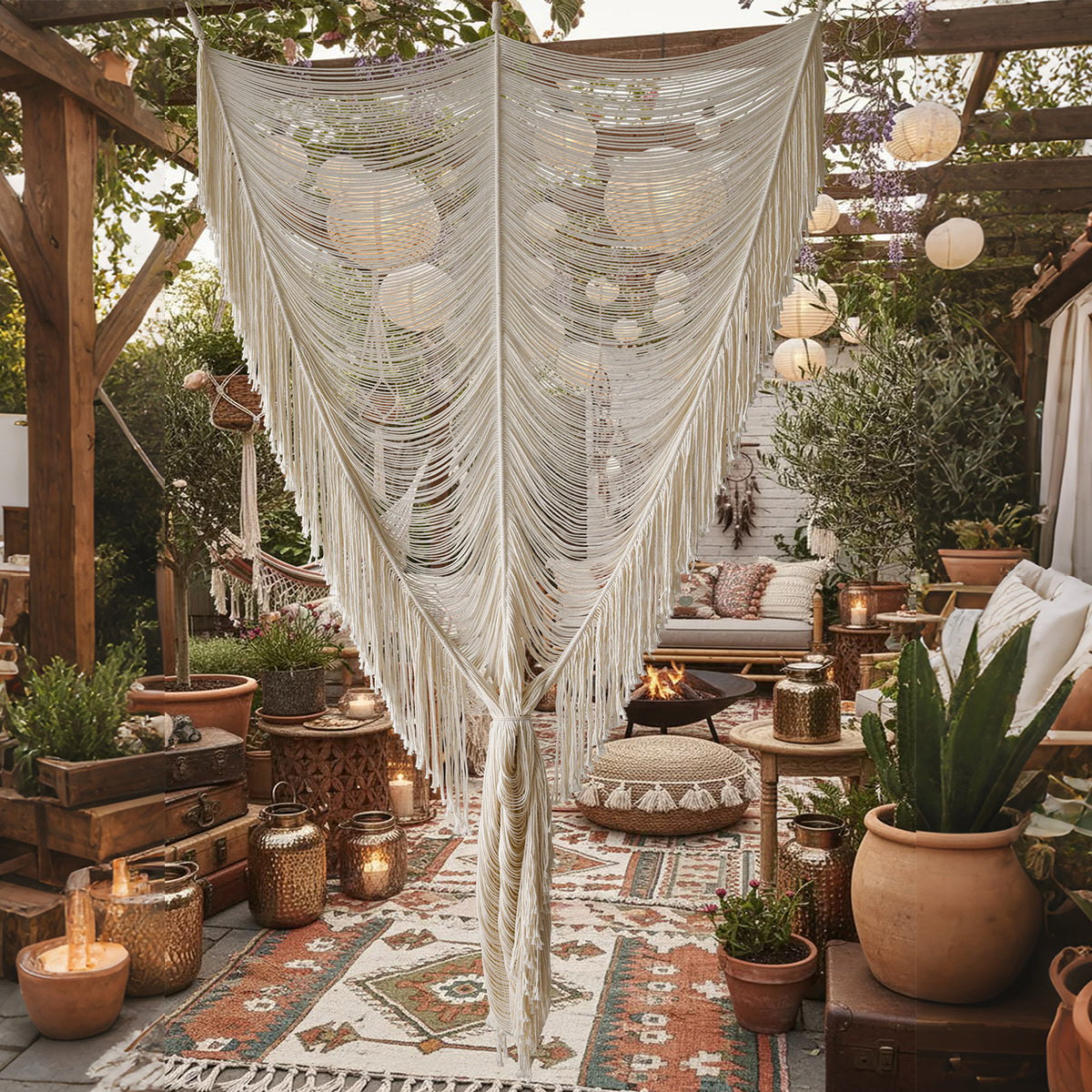 2pcs Macrame Curtain Ivory Boho Woven Door Curtain Room Divider 41"W *75"L