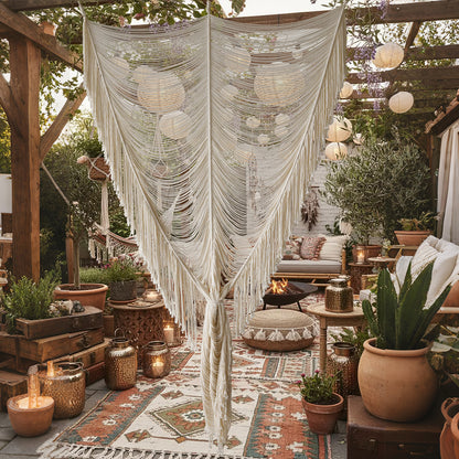 2pcs Macrame Curtain Ivory Boho Woven Door Curtain Room Divider 41"W *75"L