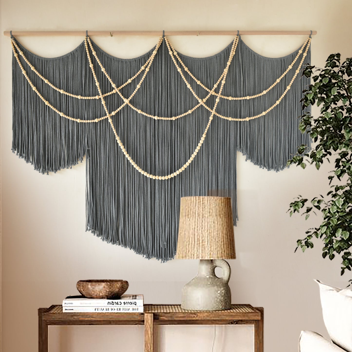 Macrame Wall Hanging for Living Room Bedroom Large Boho Gray