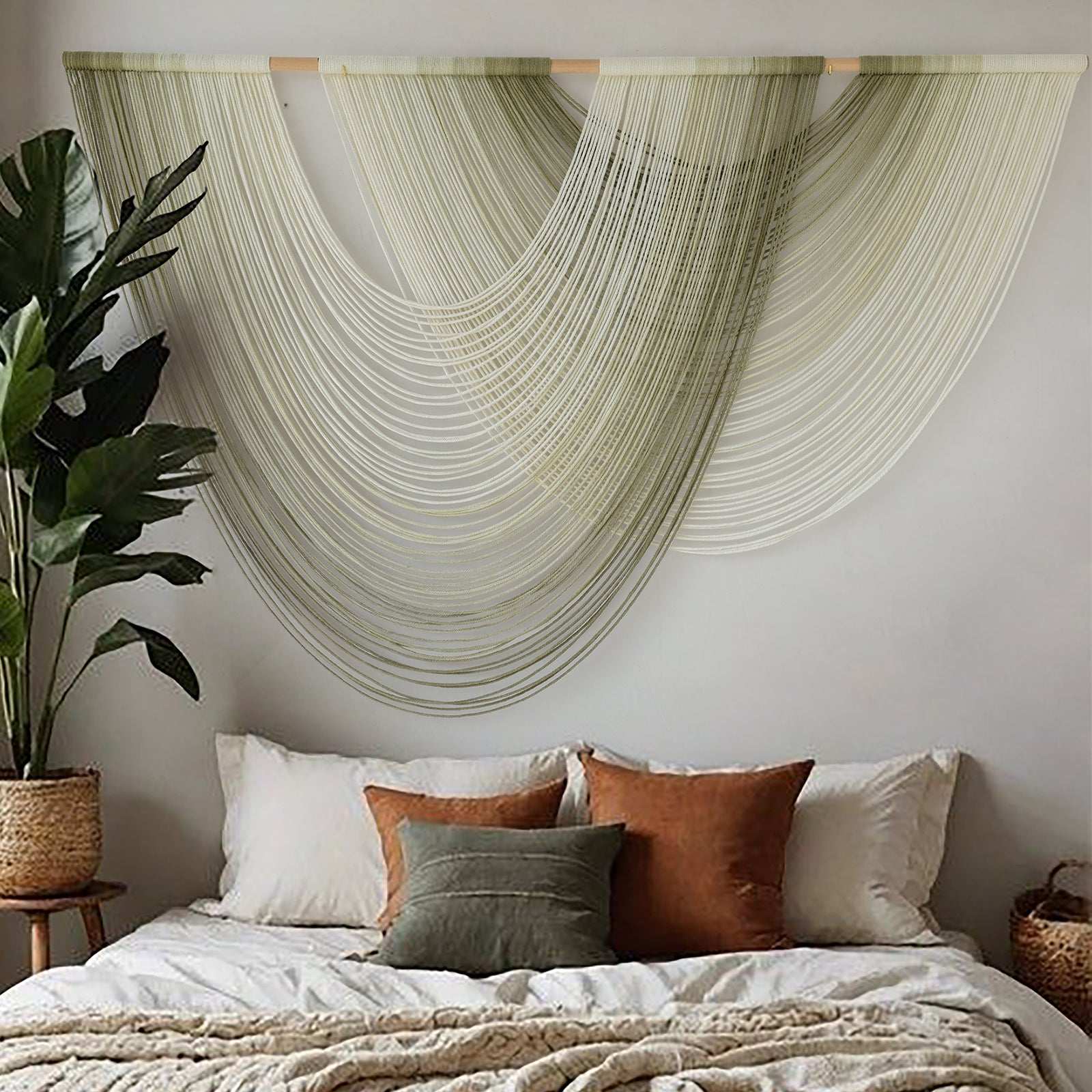 Macrame Wall Hanging Boho Wall Decor Dip Dyed Ombre Moss Green