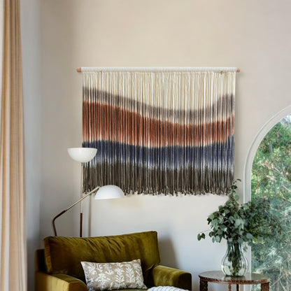 Macrame Wall Hanging Blue Dip Dye for Bedroom 27" W x 19" L