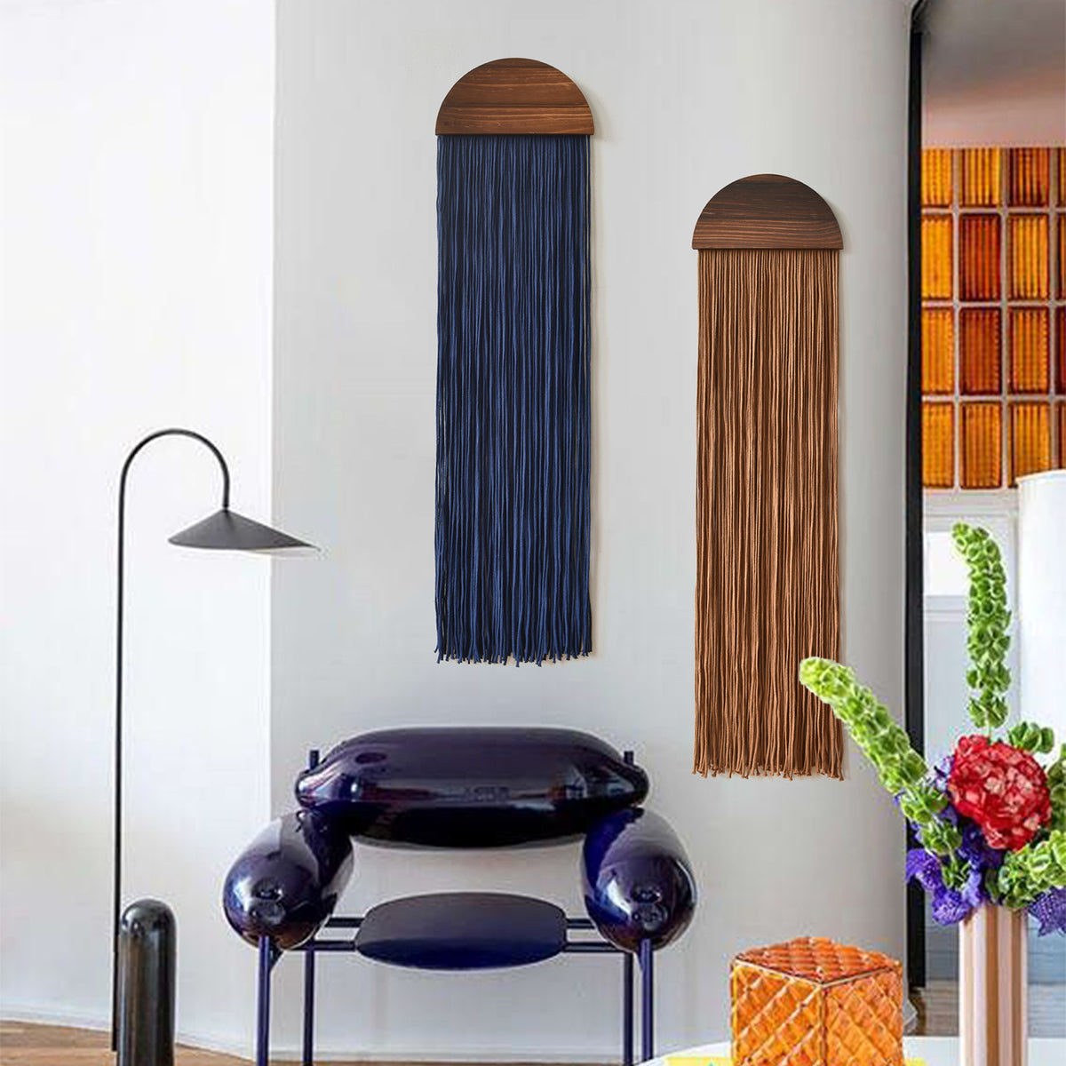 2 Pcs Macrame Wall Hanging Blue Brown Boho Decor 10" W*40" L