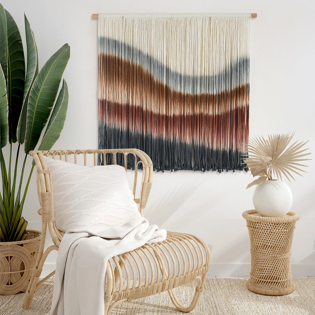 Macrame Wall Hanging Hand Dyed Woven Cotton Boho Wall Art Decor 27"W*19"L