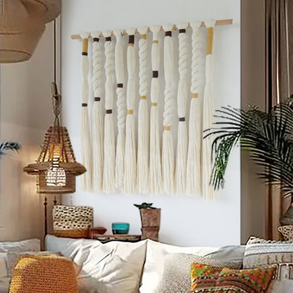 Macrame Wall Hanging with Braided Knot and Tassel Fringe