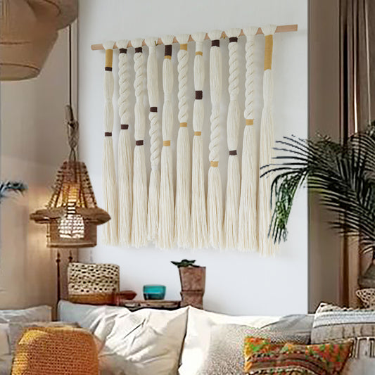 Macrame Wall Hanging with Braided Knot and Tassel Fringe