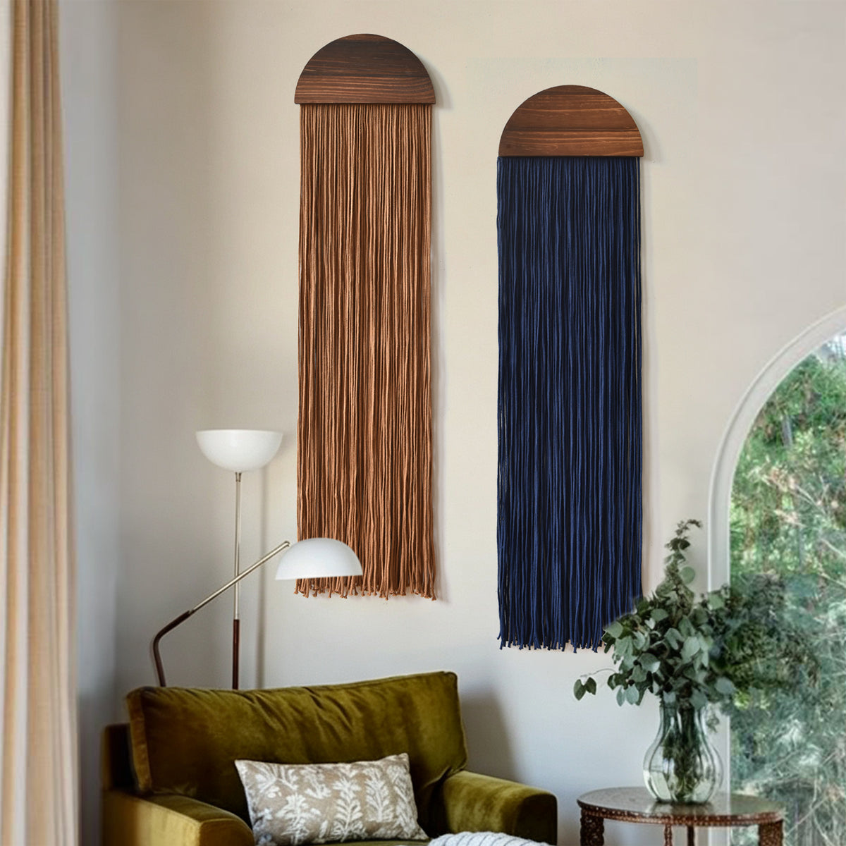 2 Pcs Macrame Wall Hanging Blue Brown Boho Decor 10" W*40" L
