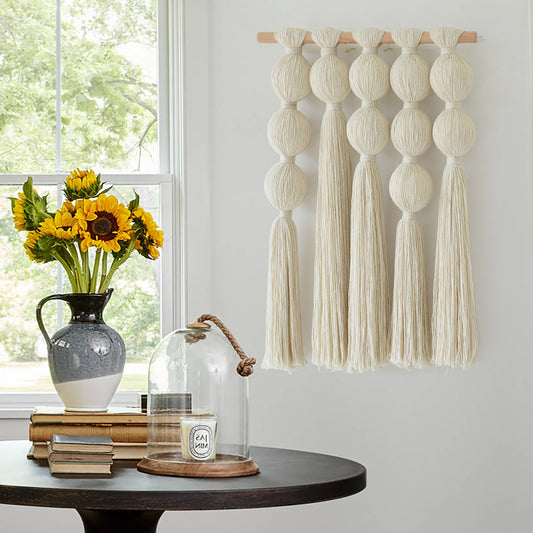 Macrame Wall Hanging with Geometric Yarn Spheres