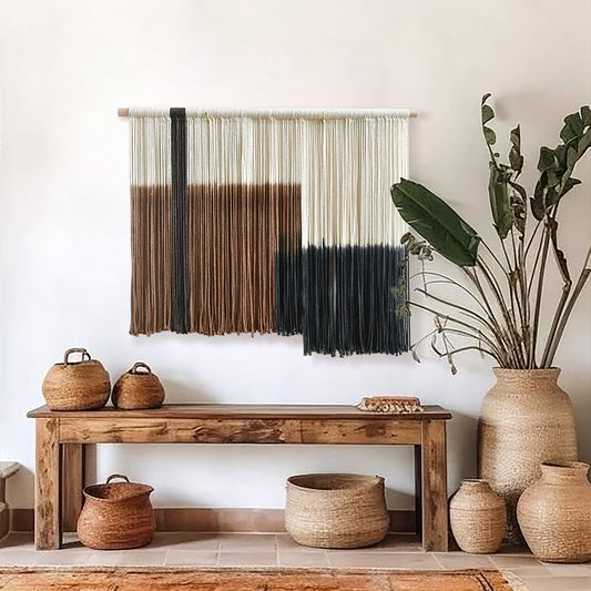 Macrame Wall Hanging Hand Dyed Woven Cotton Gradient Fiber Art 27"W*19"L