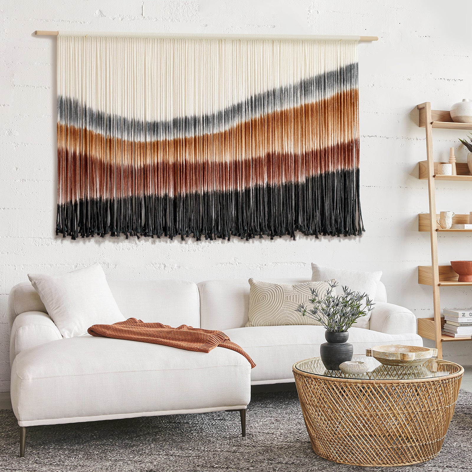 Vibrant 4-Color Wave-Patterned Macrame  Wall Hanging