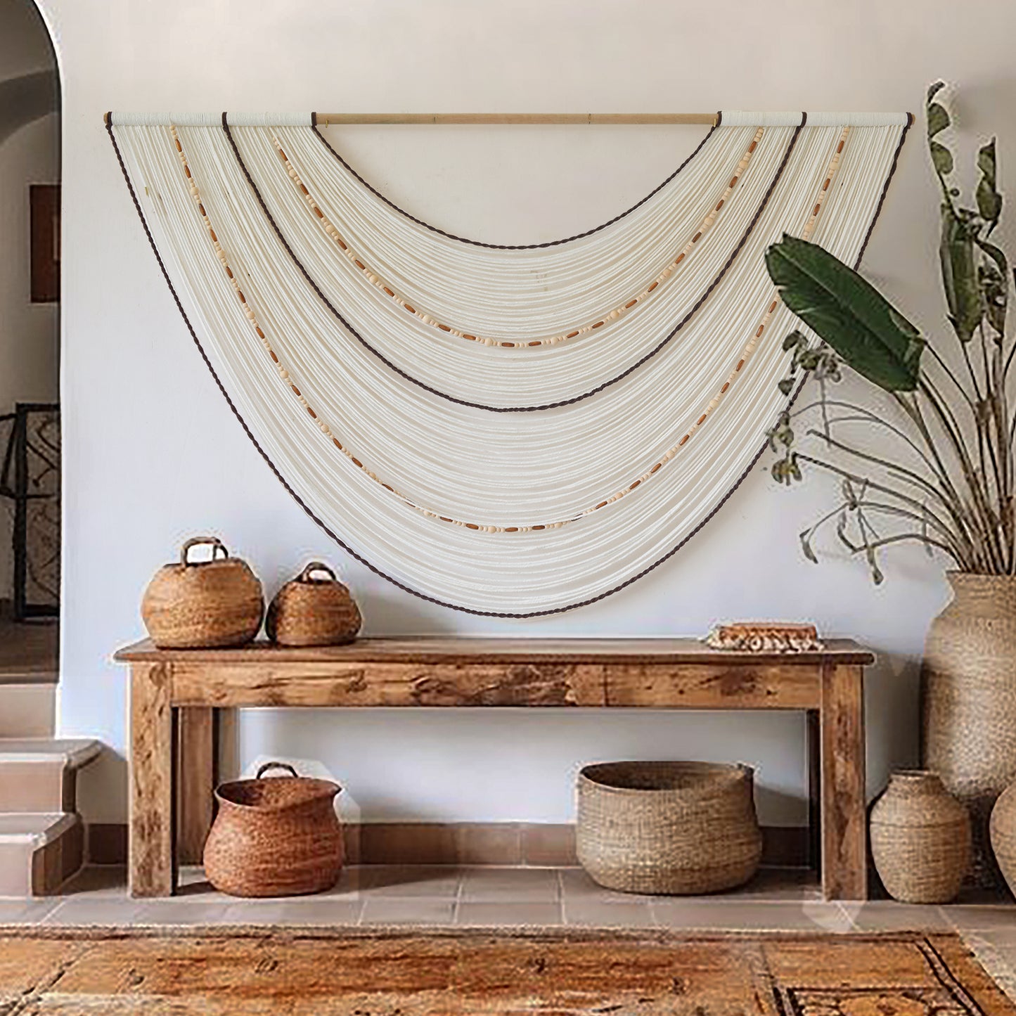 Macrame Wall Hanging Boho Wall Decor Bead for Bedroom Living Room