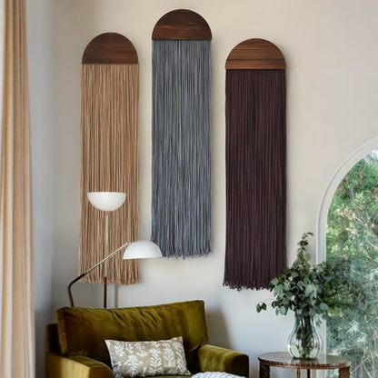 Macrame Wall Hanging Long Fringe Boho Wall Decor Handmade Wood 10" W*40" L