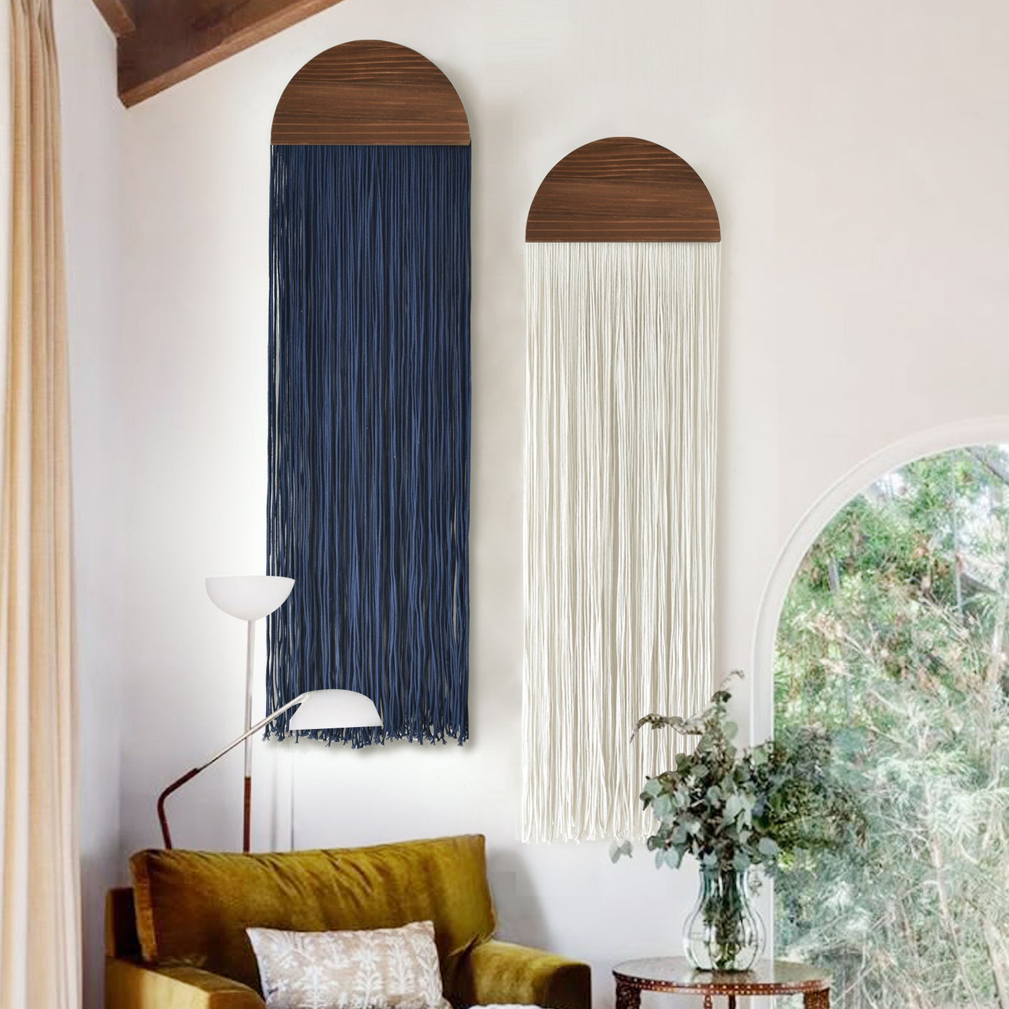 2 Pcs Macrame Wall Hanging Fiber Wall Art Boho Fringe Wall Decor